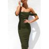 imagePRETTYGARDEN Womens Summer Off The Shoulder Ruched Bodycon Dresses Sleeveless Fitted Party Club Midi DressArmy Green