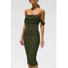 imagePRETTYGARDEN Womens Summer Off The Shoulder Ruched Bodycon Dresses Sleeveless Fitted Party Club Midi DressArmy Green