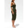 imagePRETTYGARDEN Womens Summer Off The Shoulder Ruched Bodycon Dresses Sleeveless Fitted Party Club Midi DressArmy Green