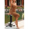imagePRETTYGARDEN Womens Summer Off The Shoulder Ruched Bodycon Dresses Sleeveless Fitted Party Club Midi DressBrown
