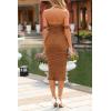 imagePRETTYGARDEN Womens Summer Off The Shoulder Ruched Bodycon Dresses Sleeveless Fitted Party Club Midi DressBrown
