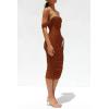 imagePRETTYGARDEN Womens Summer Off The Shoulder Ruched Bodycon Dresses Sleeveless Fitted Party Club Midi DressCaramel