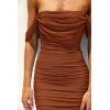 imagePRETTYGARDEN Womens Summer Off The Shoulder Ruched Bodycon Dresses Sleeveless Fitted Party Club Midi DressCaramel