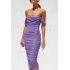 imagePRETTYGARDEN Womens Summer Off The Shoulder Ruched Bodycon Dresses Sleeveless Fitted Party Club Midi DressGrey Purple