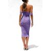 imagePRETTYGARDEN Womens Summer Off The Shoulder Ruched Bodycon Dresses Sleeveless Fitted Party Club Midi DressGrey Purple