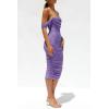 imagePRETTYGARDEN Womens Summer Off The Shoulder Ruched Bodycon Dresses Sleeveless Fitted Party Club Midi DressGrey Purple