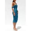 imagePRETTYGARDEN Womens Summer Off The Shoulder Ruched Bodycon Dresses Sleeveless Fitted Party Club Midi DressLake Blue