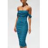 imagePRETTYGARDEN Womens Summer Off The Shoulder Ruched Bodycon Dresses Sleeveless Fitted Party Club Midi DressLake Blue