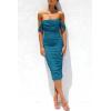 imagePRETTYGARDEN Womens Summer Off The Shoulder Ruched Bodycon Dresses Sleeveless Fitted Party Club Midi DressLake Blue