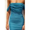 imagePRETTYGARDEN Womens Summer Off The Shoulder Ruched Bodycon Dresses Sleeveless Fitted Party Club Midi DressLake Blue