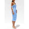 imagePRETTYGARDEN Womens Summer Off The Shoulder Ruched Bodycon Dresses Sleeveless Fitted Party Club Midi DressLight Blue