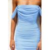 imagePRETTYGARDEN Womens Summer Off The Shoulder Ruched Bodycon Dresses Sleeveless Fitted Party Club Midi DressLight Blue
