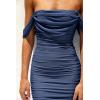 imagePRETTYGARDEN Womens Summer Off The Shoulder Ruched Bodycon Dresses Sleeveless Fitted Party Club Midi DressNavy