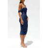 imagePRETTYGARDEN Womens Summer Off The Shoulder Ruched Bodycon Dresses Sleeveless Fitted Party Club Midi DressNavy