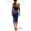 imagePRETTYGARDEN Womens Summer Off The Shoulder Ruched Bodycon Dresses Sleeveless Fitted Party Club Midi DressNavy