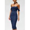 imagePRETTYGARDEN Womens Summer Off The Shoulder Ruched Bodycon Dresses Sleeveless Fitted Party Club Midi DressNavy