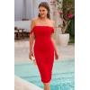 imagePRETTYGARDEN Womens Summer Off The Shoulder Ruched Bodycon Dresses Sleeveless Fitted Party Club Midi DressRed