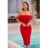 imagePRETTYGARDEN Womens Summer Off The Shoulder Ruched Bodycon Dresses Sleeveless Fitted Party Club Midi DressRed