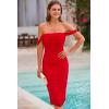 imagePRETTYGARDEN Womens Summer Off The Shoulder Ruched Bodycon Dresses Sleeveless Fitted Party Club Midi DressRed