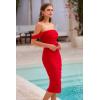 imagePRETTYGARDEN Womens Summer Off The Shoulder Ruched Bodycon Dresses Sleeveless Fitted Party Club Midi DressRed