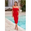 imagePRETTYGARDEN Womens Summer Off The Shoulder Ruched Bodycon Dresses Sleeveless Fitted Party Club Midi DressRed