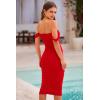 imagePRETTYGARDEN Womens Summer Off The Shoulder Ruched Bodycon Dresses Sleeveless Fitted Party Club Midi DressRed