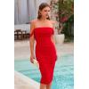 imagePRETTYGARDEN Womens Summer Off The Shoulder Ruched Bodycon Dresses Sleeveless Fitted Party Club Midi DressRed
