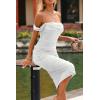 imagePRETTYGARDEN Womens Summer Off The Shoulder Ruched Bodycon Dresses Sleeveless Fitted Party Club Midi DressWhite