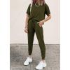 imagePRETTYGARDEN Womens Two Piece Outfit Short Sleeve Pullover with Drawstring Long Pants Tracksuit Jogger SetArmy Green