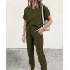 imagePRETTYGARDEN Womens Two Piece Outfit Short Sleeve Pullover with Drawstring Long Pants Tracksuit Jogger SetArmy Green