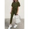 imagePRETTYGARDEN Womens Two Piece Outfit Short Sleeve Pullover with Drawstring Long Pants Tracksuit Jogger SetArmy Green
