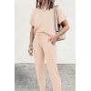imagePRETTYGARDEN Womens Two Piece Outfit Short Sleeve Pullover with Drawstring Long Pants Tracksuit Jogger SetBeige