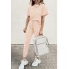imagePRETTYGARDEN Womens Two Piece Outfit Short Sleeve Pullover with Drawstring Long Pants Tracksuit Jogger SetBeige