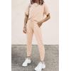 imagePRETTYGARDEN Womens Two Piece Outfit Short Sleeve Pullover with Drawstring Long Pants Tracksuit Jogger SetBeige