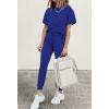 imagePRETTYGARDEN Womens Two Piece Outfit Short Sleeve Pullover with Drawstring Long Pants Tracksuit Jogger SetBlue