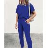 imagePRETTYGARDEN Womens Two Piece Outfit Short Sleeve Pullover with Drawstring Long Pants Tracksuit Jogger SetBlue
