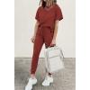 imagePRETTYGARDEN Womens Two Piece Outfit Short Sleeve Pullover with Drawstring Long Pants Tracksuit Jogger SetBrick Red