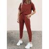 imagePRETTYGARDEN Womens Two Piece Outfit Short Sleeve Pullover with Drawstring Long Pants Tracksuit Jogger SetBrick Red
