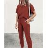 imagePRETTYGARDEN Womens Two Piece Outfit Short Sleeve Pullover with Drawstring Long Pants Tracksuit Jogger SetBrick Red