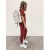 imagePRETTYGARDEN Womens Two Piece Outfit Short Sleeve Pullover with Drawstring Long Pants Tracksuit Jogger SetBrick Red