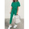 imagePRETTYGARDEN Womens Two Piece Outfit Short Sleeve Pullover with Drawstring Long Pants Tracksuit Jogger SetBright Green