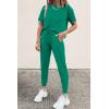 imagePRETTYGARDEN Womens Two Piece Outfit Short Sleeve Pullover with Drawstring Long Pants Tracksuit Jogger SetBright Green