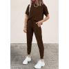 imagePRETTYGARDEN Womens Two Piece Outfit Short Sleeve Pullover with Drawstring Long Pants Tracksuit Jogger SetBrown