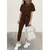 imagePRETTYGARDEN Womens Two Piece Outfit Short Sleeve Pullover with Drawstring Long Pants Tracksuit Jogger SetBrown