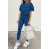 imagePRETTYGARDEN Womens Two Piece Outfit Short Sleeve Pullover with Drawstring Long Pants Tracksuit Jogger SetDark Blue