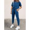 imagePRETTYGARDEN Womens Two Piece Outfit Short Sleeve Pullover with Drawstring Long Pants Tracksuit Jogger SetDark Blue