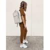 imagePRETTYGARDEN Womens Two Piece Outfit Short Sleeve Pullover with Drawstring Long Pants Tracksuit Jogger SetDark Brown