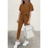 imagePRETTYGARDEN Womens Two Piece Outfit Short Sleeve Pullover with Drawstring Long Pants Tracksuit Jogger SetDark Brown