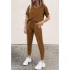 imagePRETTYGARDEN Womens Two Piece Outfit Short Sleeve Pullover with Drawstring Long Pants Tracksuit Jogger SetDark Brown