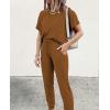 imagePRETTYGARDEN Womens Two Piece Outfit Short Sleeve Pullover with Drawstring Long Pants Tracksuit Jogger SetDark Brown